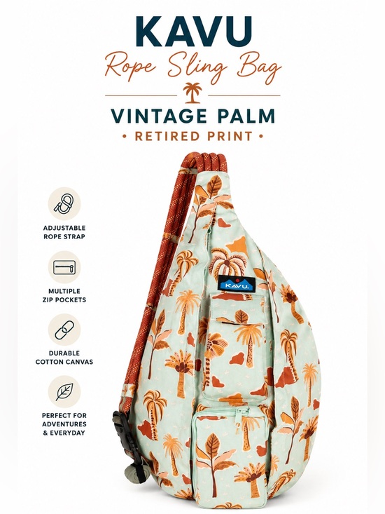 Kavu Handbags - KAVU Rope Sling Bag Vintage Palm Print | Retired Print | Crossbody Backpack NWT